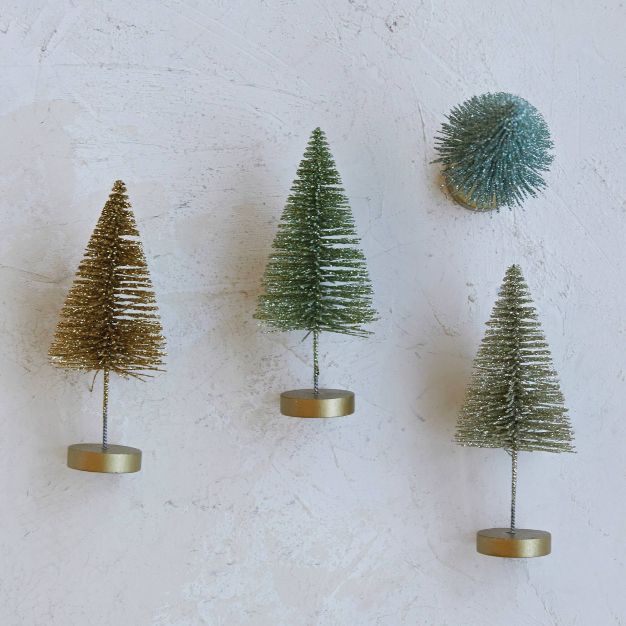 Hello Honey® 6" Metallic Plastic Bottle Brush Tree Set with Wood Bases